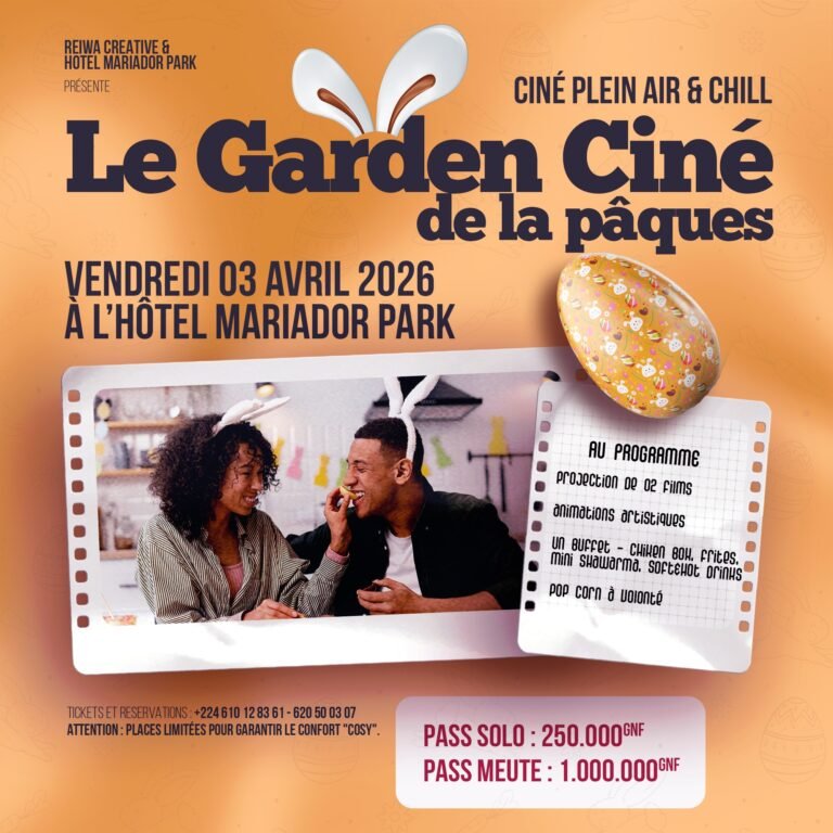 Affiche du Garden Ciné de Pâques, cinéma plein air et buffet à Conakry